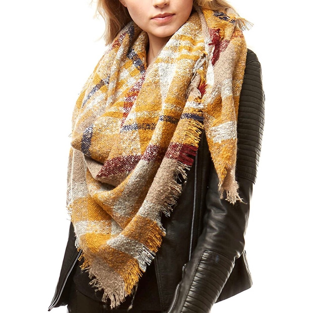 Blanket Scarf Western Yellow Plaid - Picture 1 of 10